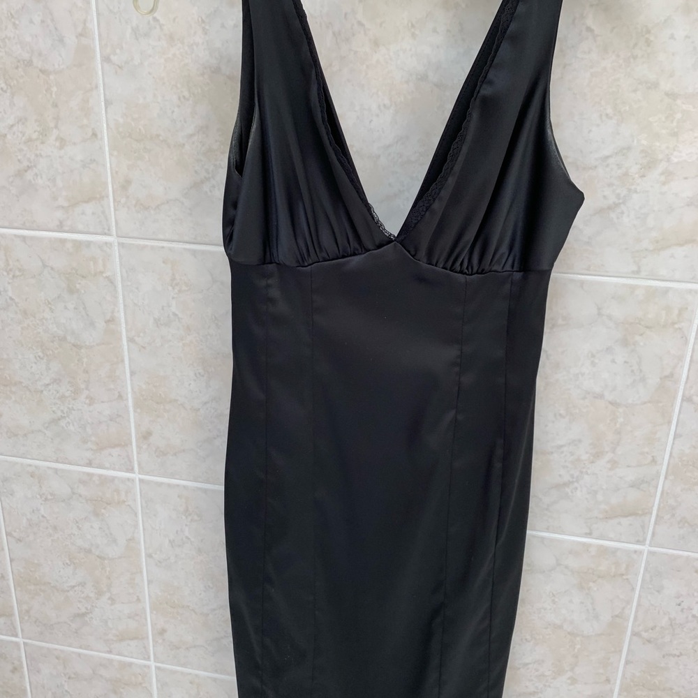 Black satin cocktail dress